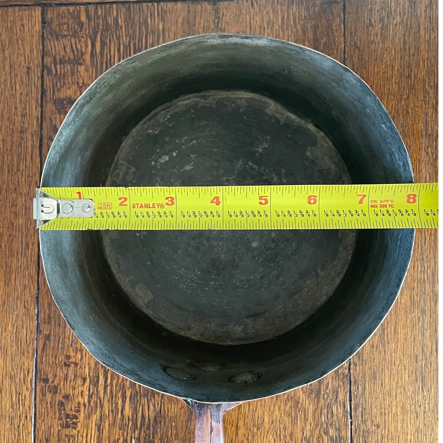 Vintage Large French Copper Saucepan with Copper Handle, Hammered Texture