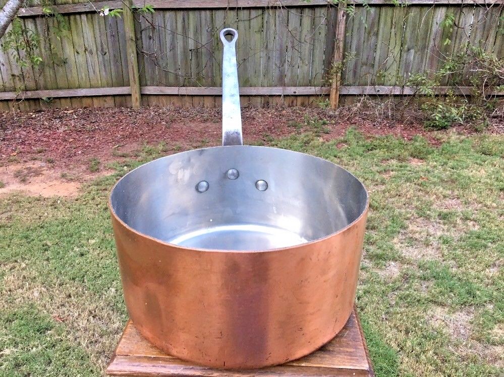 Vintage 2.8mm F.Lejeune 11.25″ Copper Sauce Pan Cast Nickel Lined 9.8 Qt