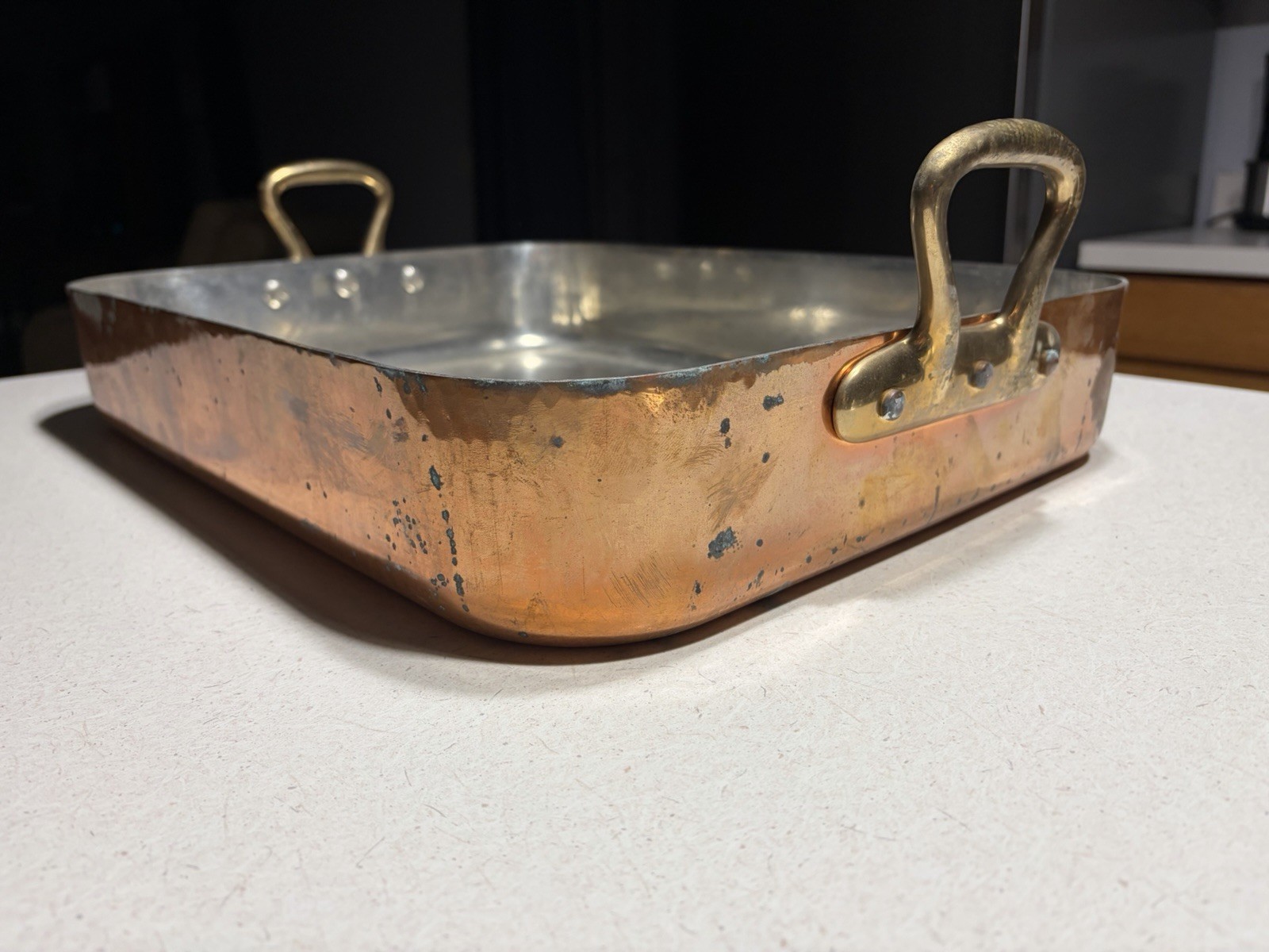 Mauviel Copper Roasting Pan With Rack, Brass Handles, 16.5”x 12.7” New! Read