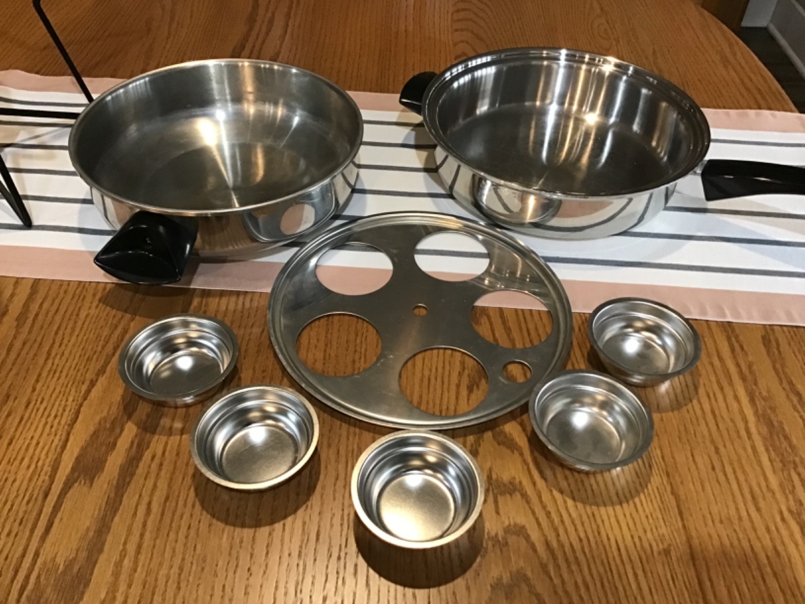 Vtg Seal-O-Matic Thermium Multi-Plex 11” Steel Skillet W/Dome Lid & Egg Poacher