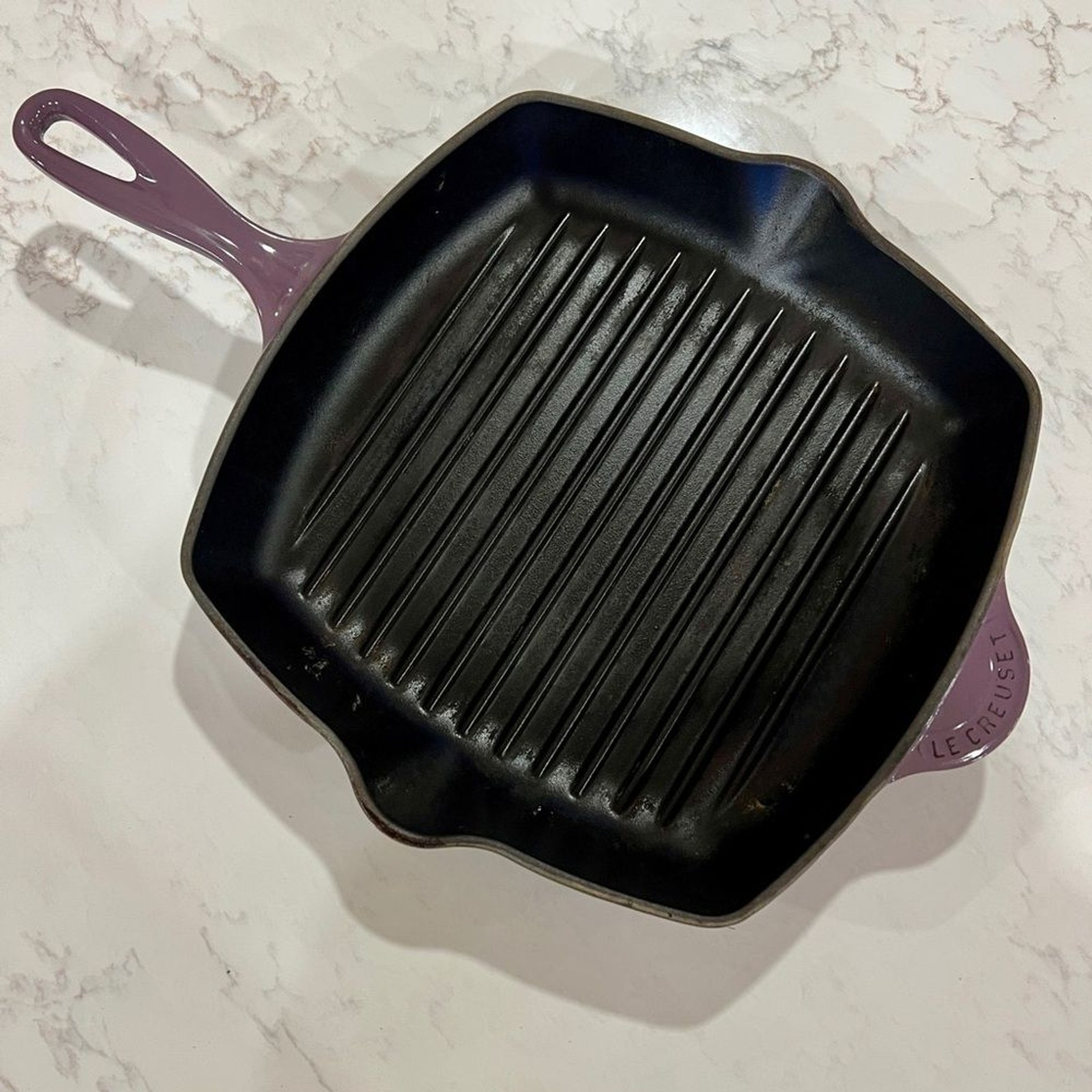 Le Creuset 10.25″ Enameled Cast Iron Skillet Grill, Discontinued Cassis, France