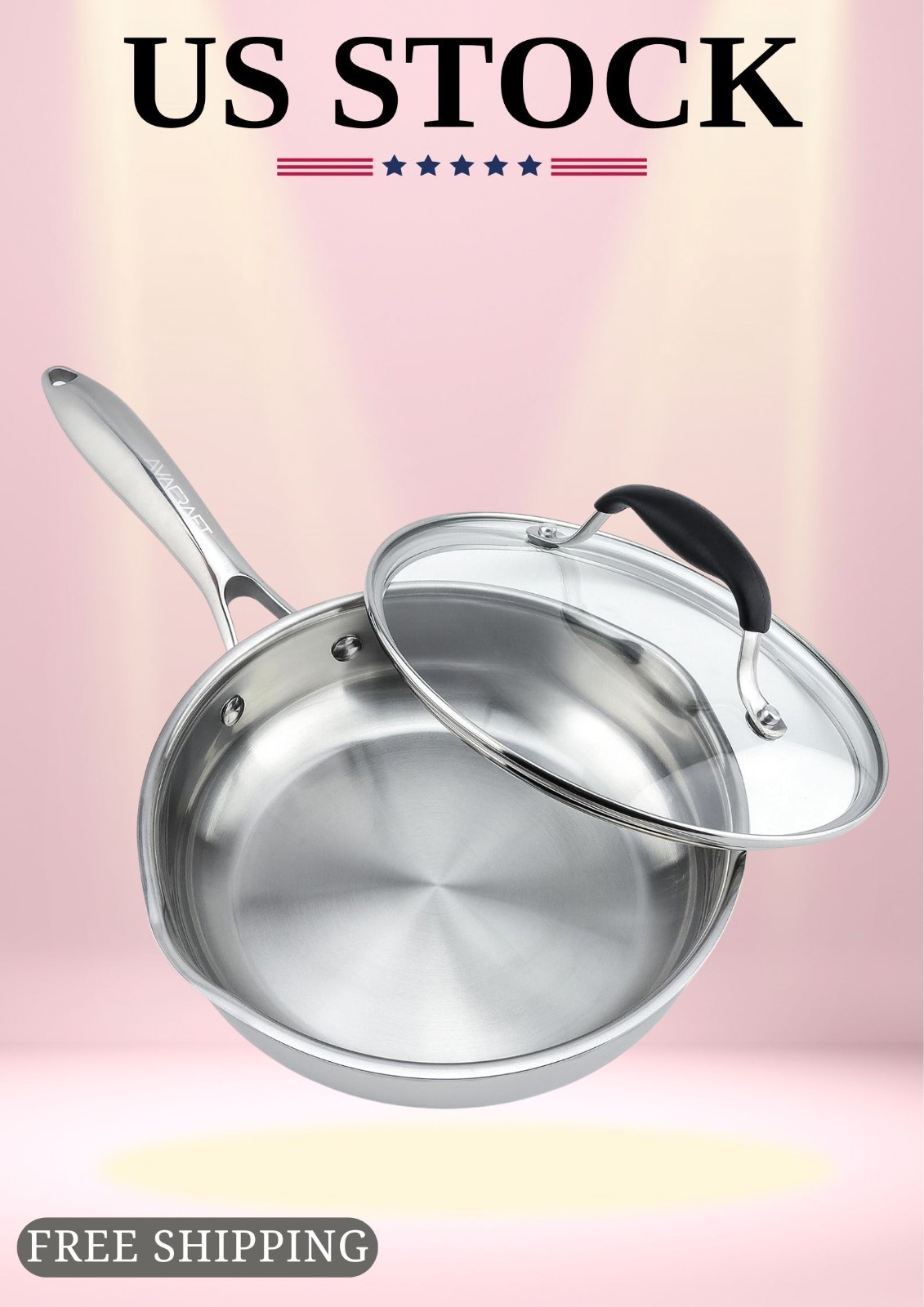 NEW Tri-Ply Stainless Steel Frying Pan 8 Inch Lid Side Spouts Induction