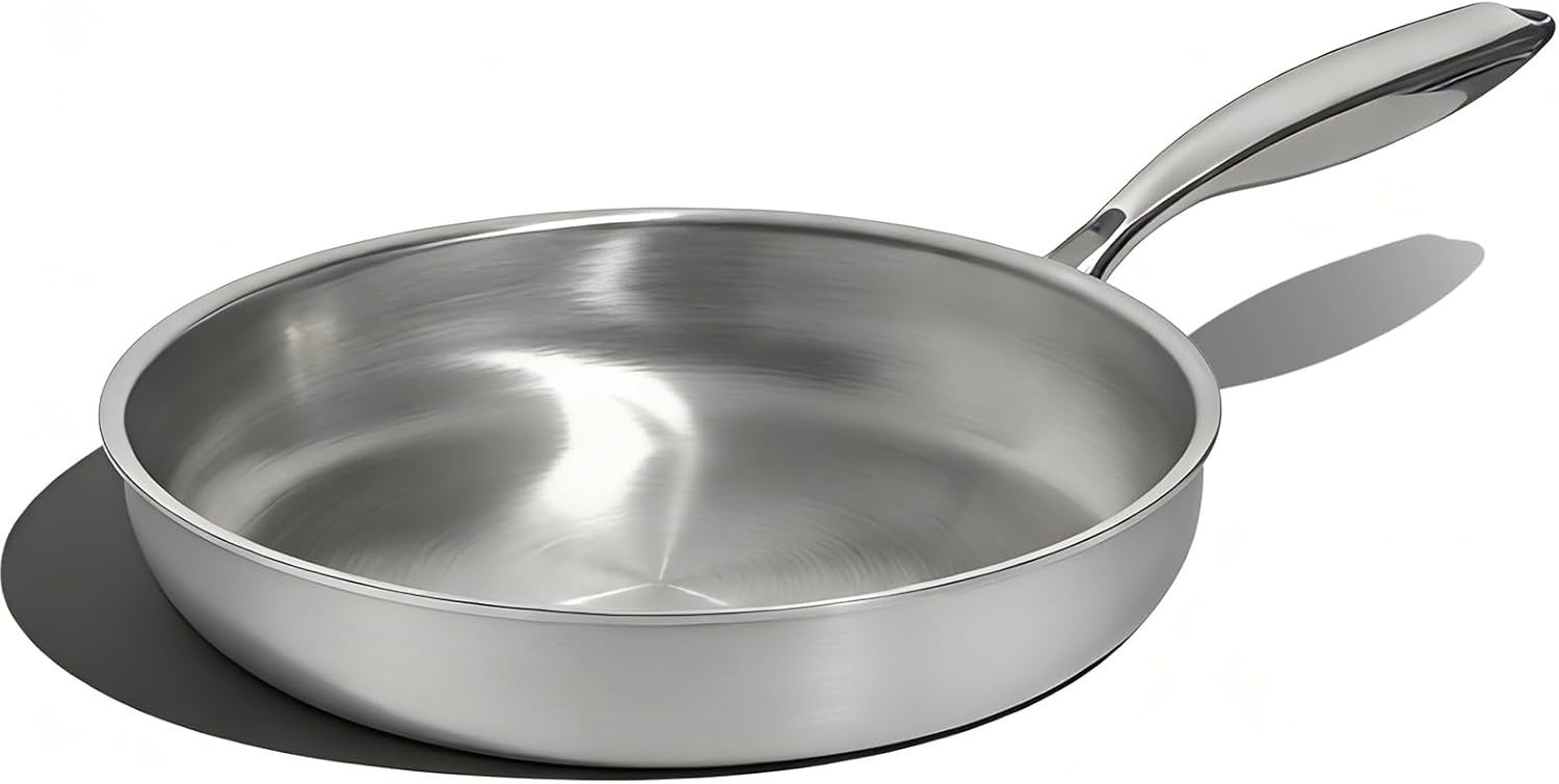 10 Inch Stainless Steel Frying Pan, Non-Toxic 5 Ply Stainless Clad, Professional