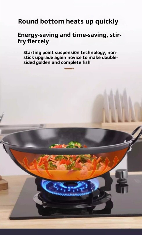 32/34/36CM Wooden Handle Iron Wok Non-Stick Stir Fry Pans Gas Stove Induction AU