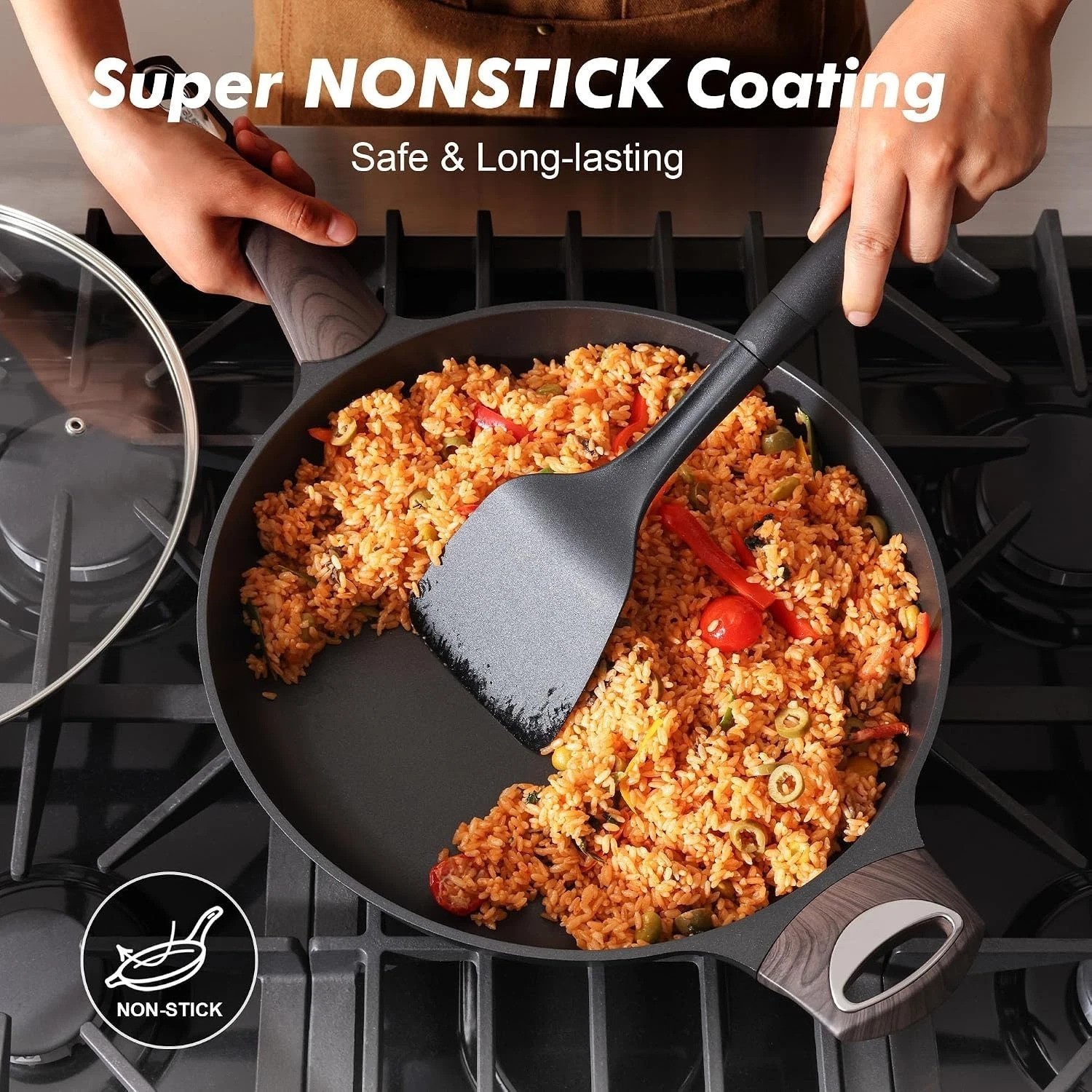 Nonstick Frying Pan Skillet 12.5Inch Large Non Stick Omelette Pans with Ergon…