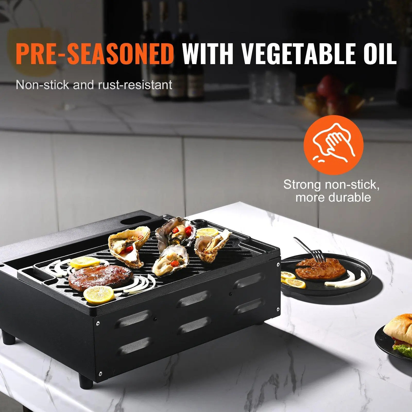 Portable Pre-Seasoned Cast Iron Reversible Griddle Pan for Outdoor Gas Barbecue