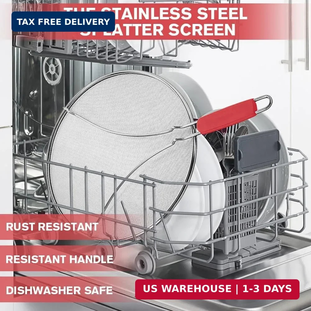 Splatter Screen for Frying Pan & Food Strainer,13 Inch Stainless Steel Grease Sp