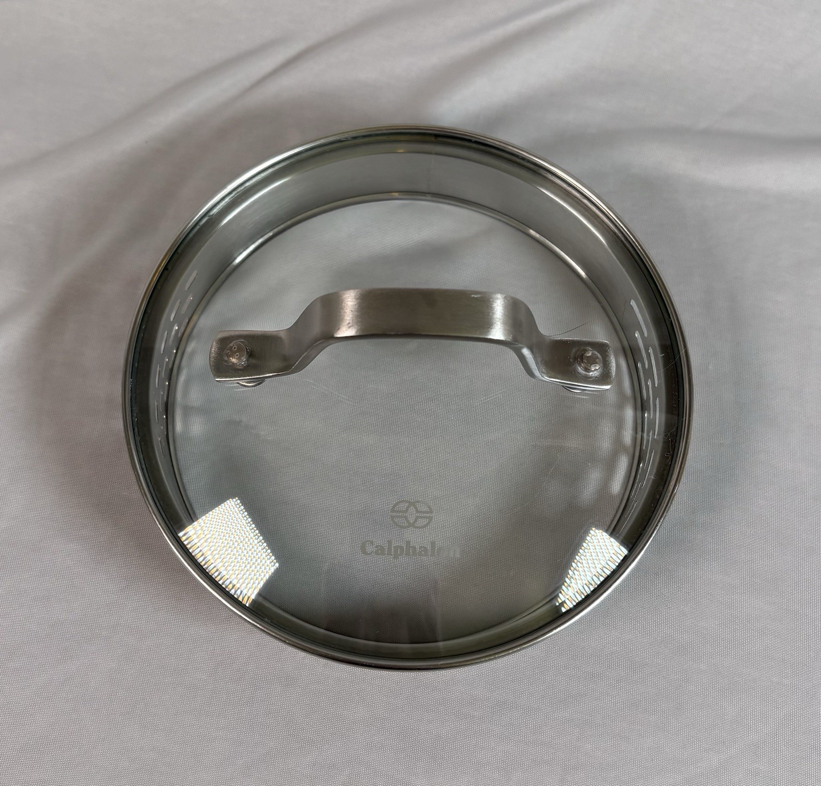 Calphalon Glass Strainer Lid 5.5 Inches Replacement Silver Strainer Rim 1085118