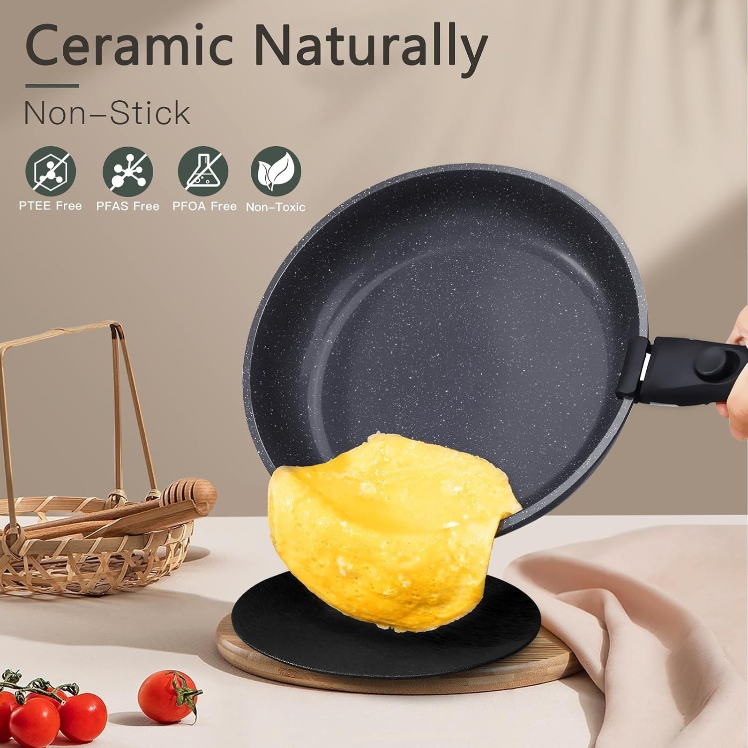 Non Toxic Ceramic Cookware Set 11 Pieces Induction Safe Dark Gray Pots and Pans