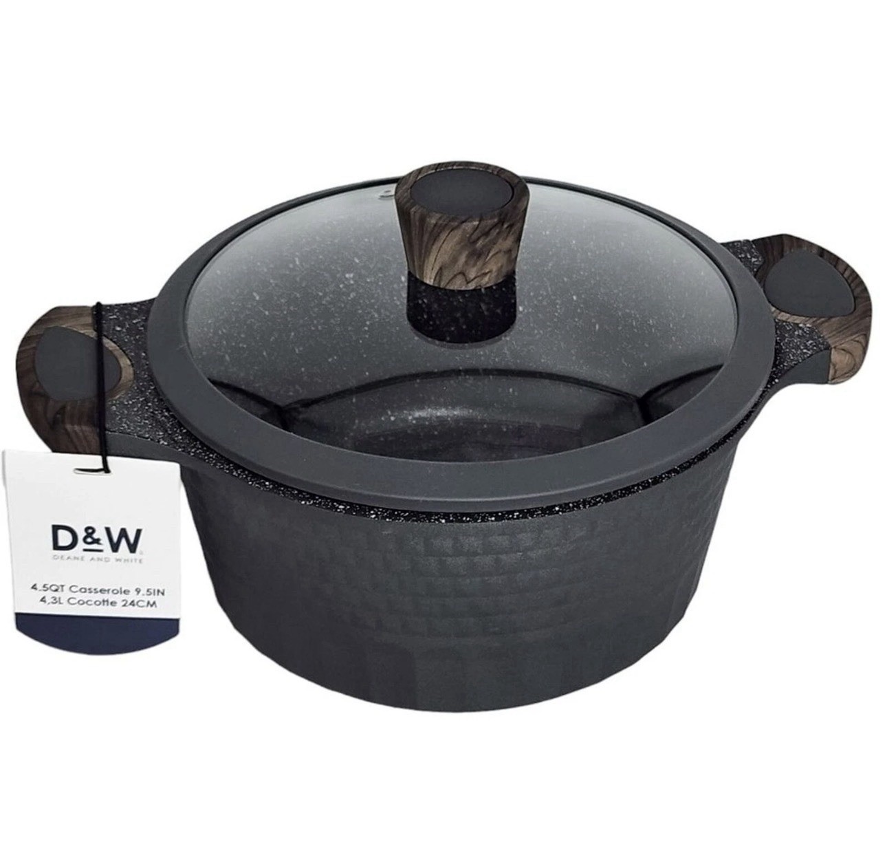 D&W Premium Cookware 9.5in Stock Pot Casserole with Lid Non-stick 4.5QT Charcoal