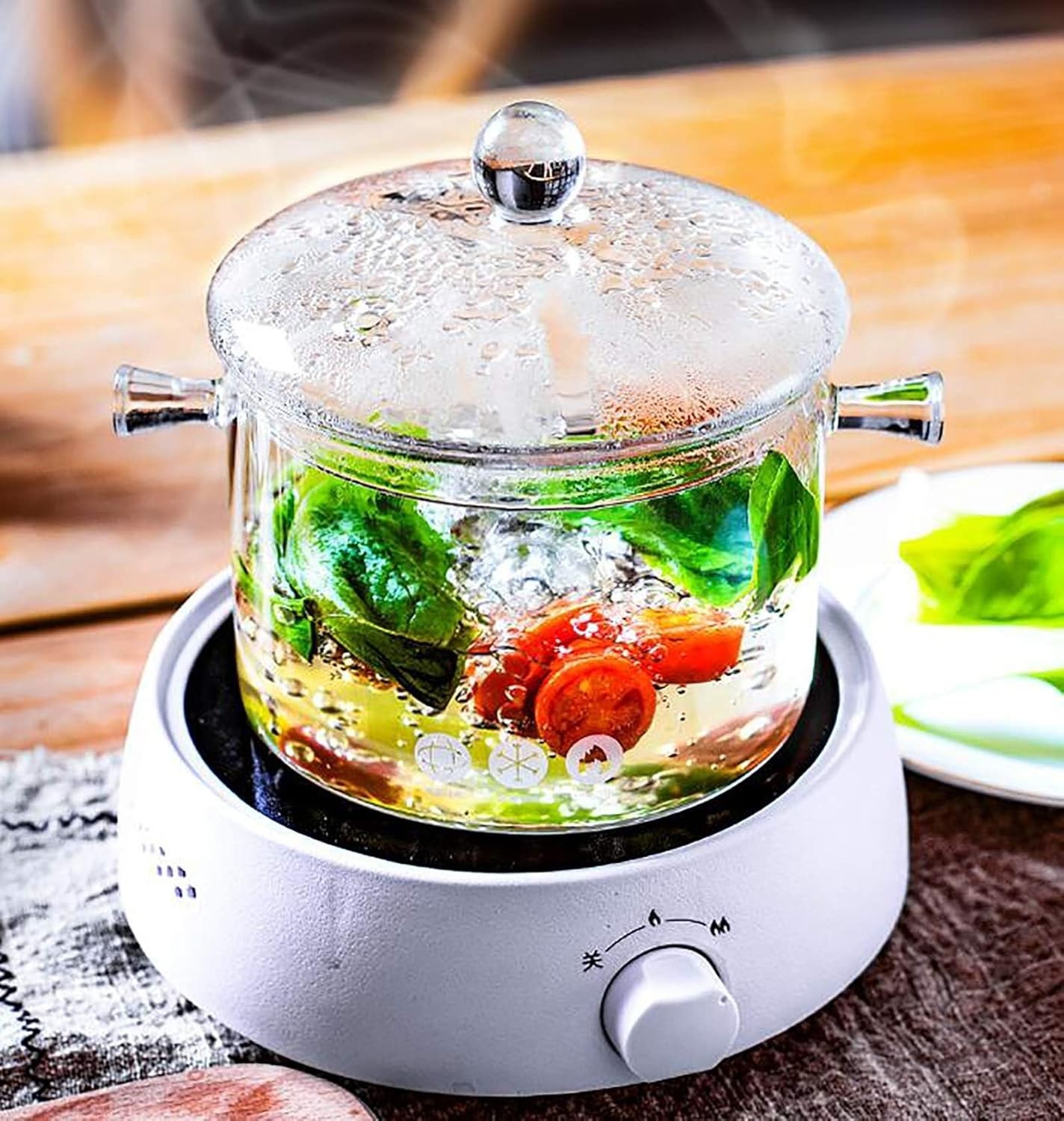 Glass Cookware Set Simmer Pot 1.7L Heat-Resistant Borosilicate Safe for Stove