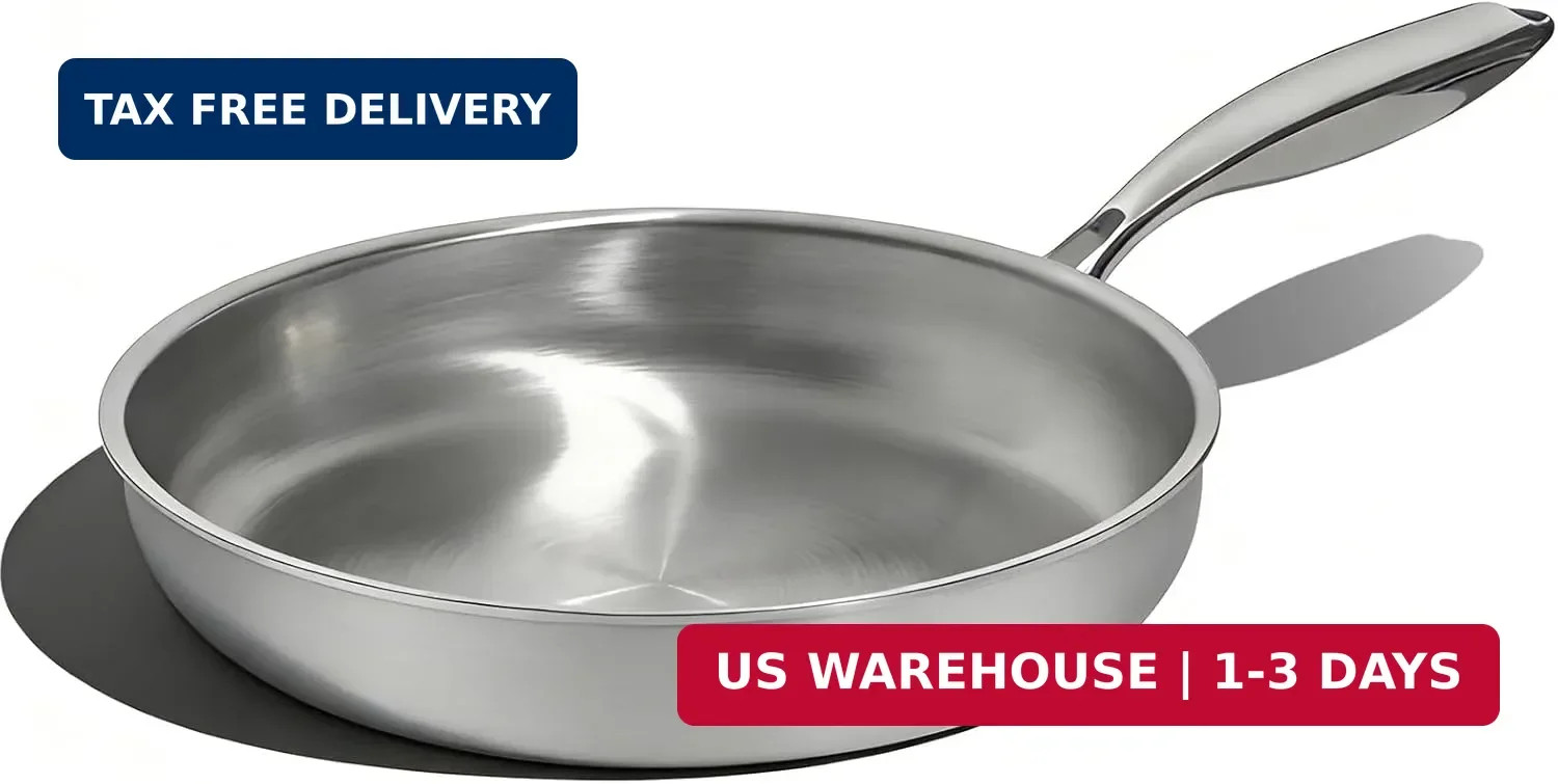 10 Inch Stainless Steel Frying Pan, Non-Toxic 5 Ply Stainless Clad, Professional