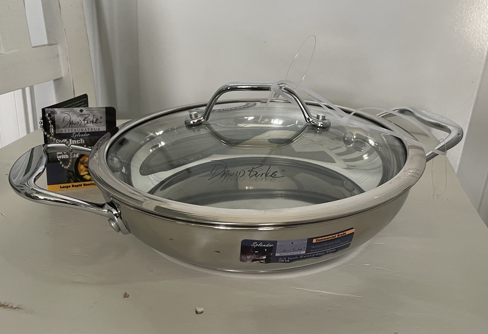 David Burke 9.5 Inch Everyday Pan Stainless Steel Glass Lid Splendor Series 500F