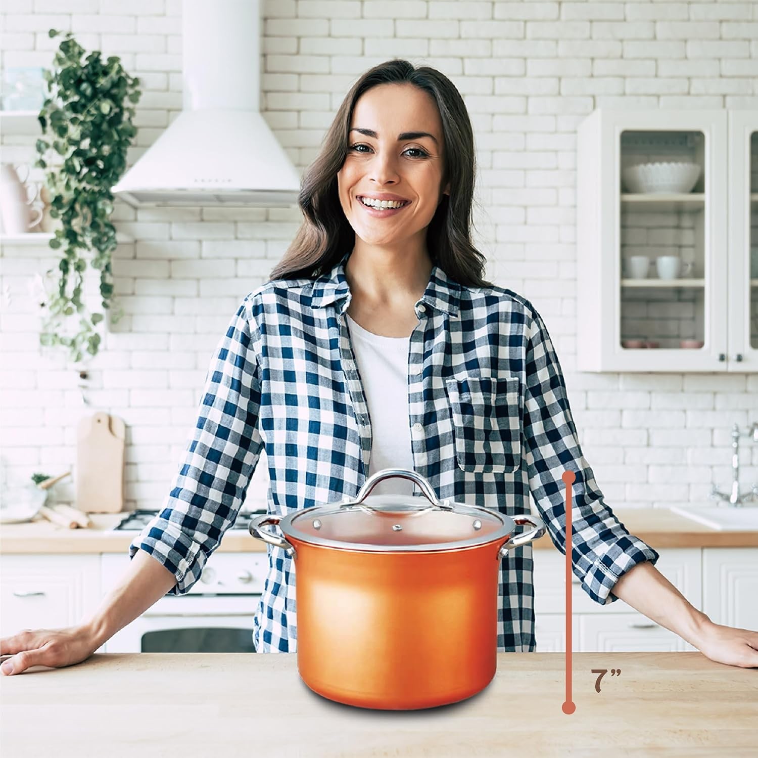 CONCORD 7 QT Copper Non Stick Stock Pot Casserole Coppe-Ramic Series Cookware