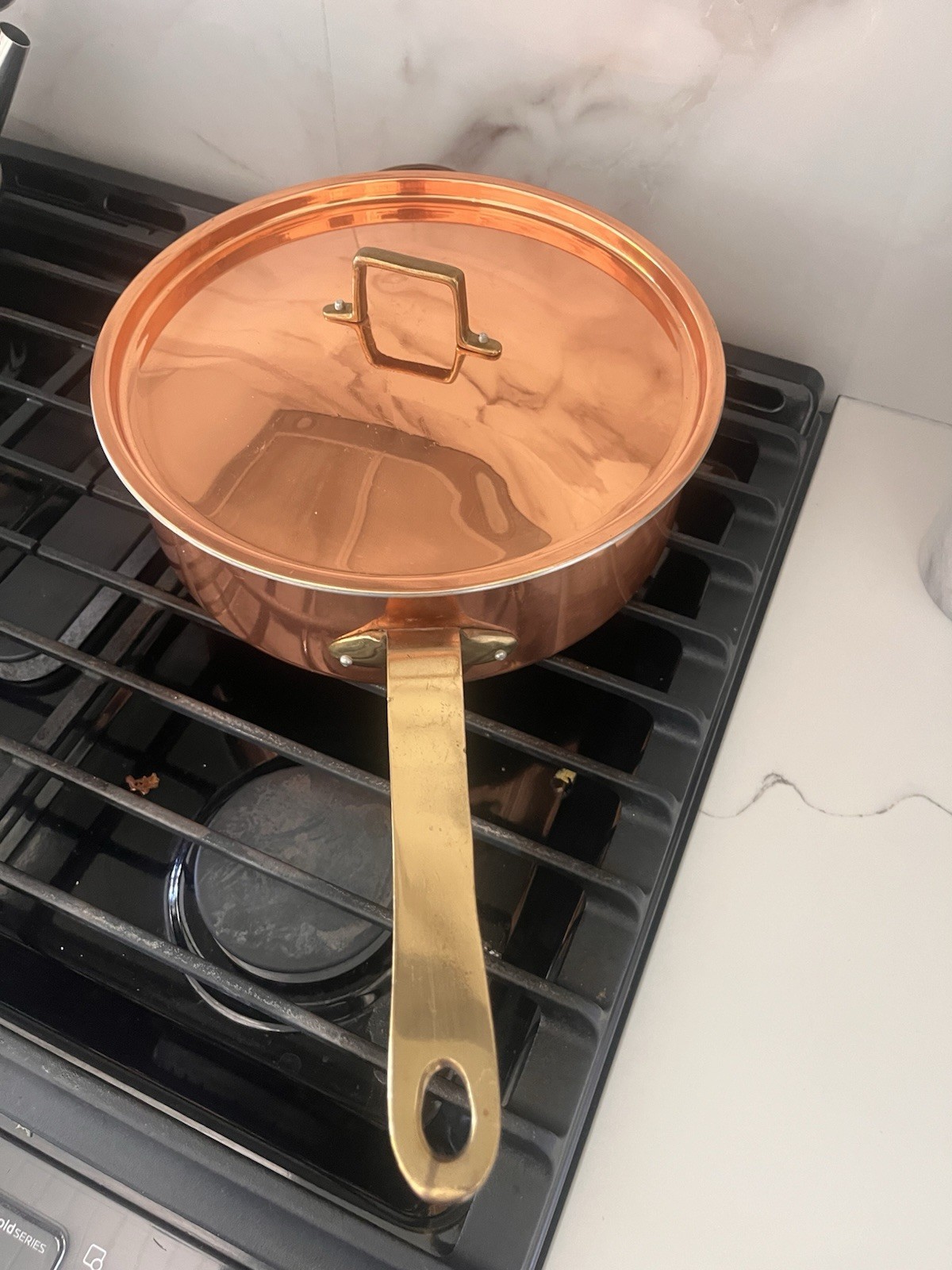 Vintage Copper Sauté Pan 12” with Lid & Brass Handles ~ 7 Qt
