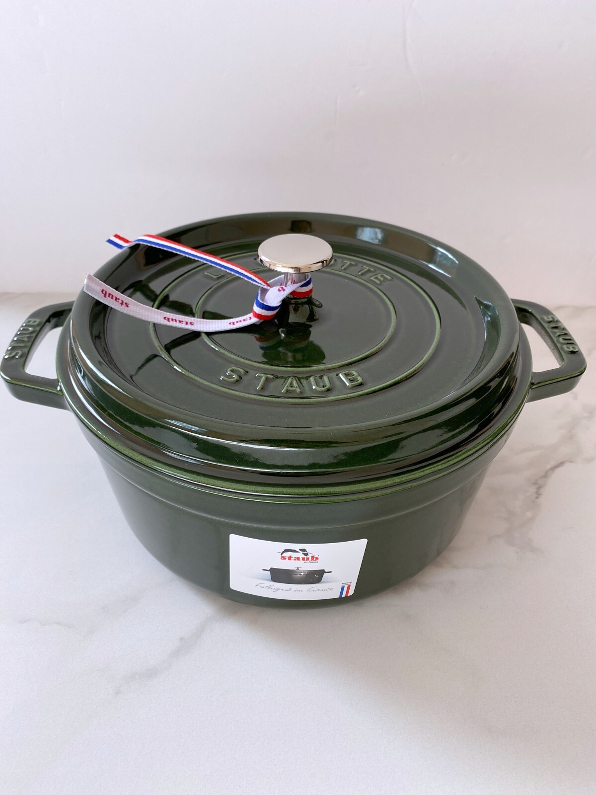 New in Box – Staub Cast Iron 4-qt Round Cocotte, Basil