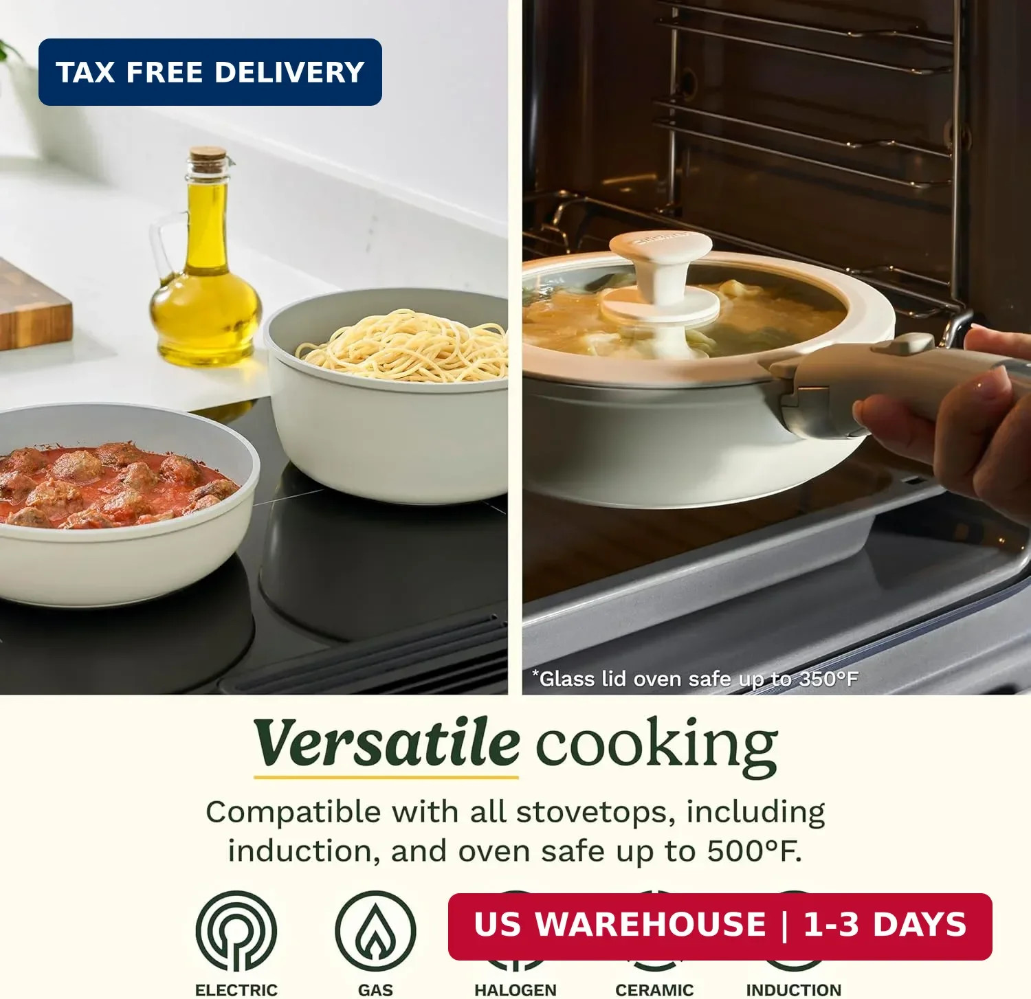 13-Pc ClickSmart Nonstick Detachable Handle Ceramic Cookware, Pots and
