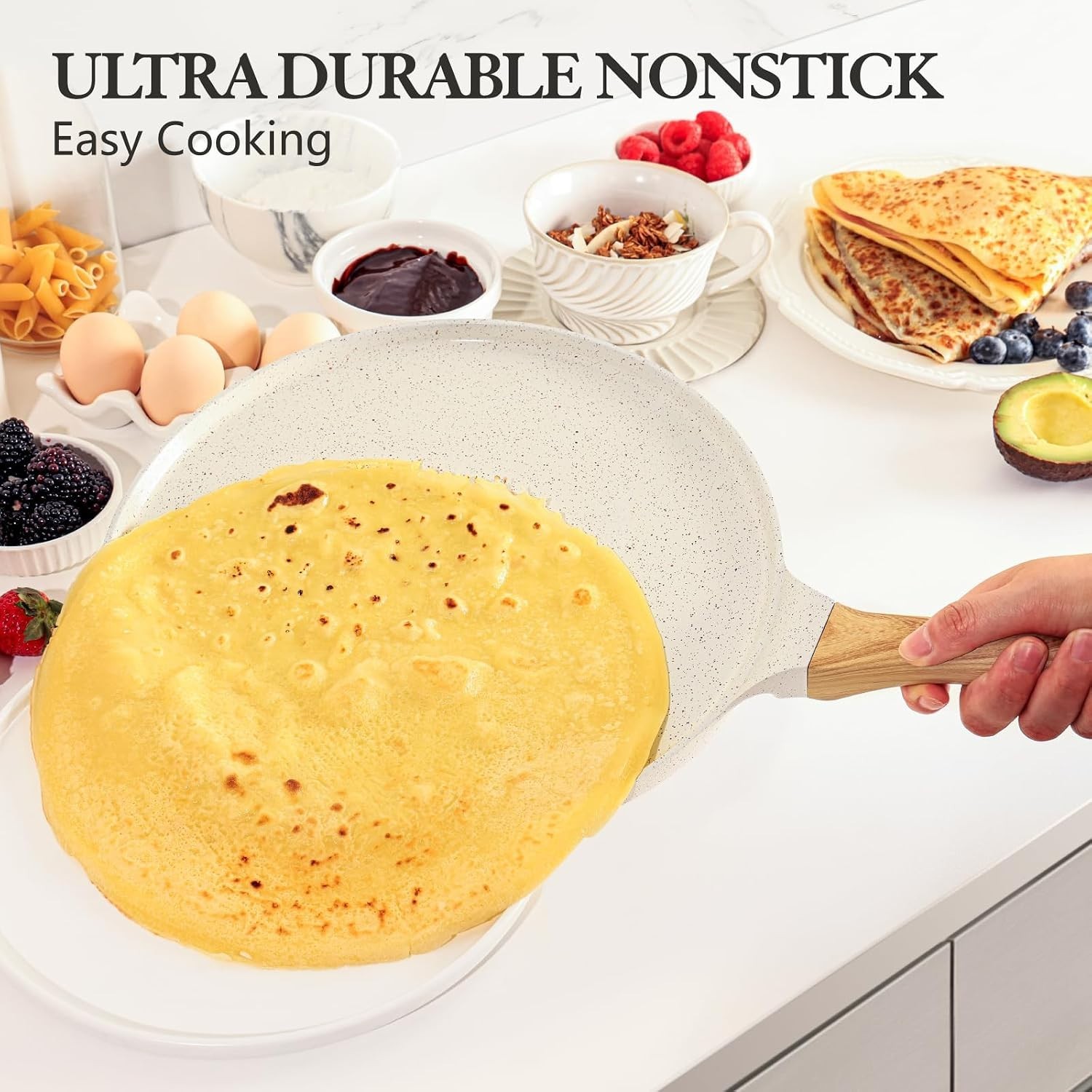 12 Inch Ceramic Non-Stick Crepe Pan Induction Cookware Pancake Skillet White