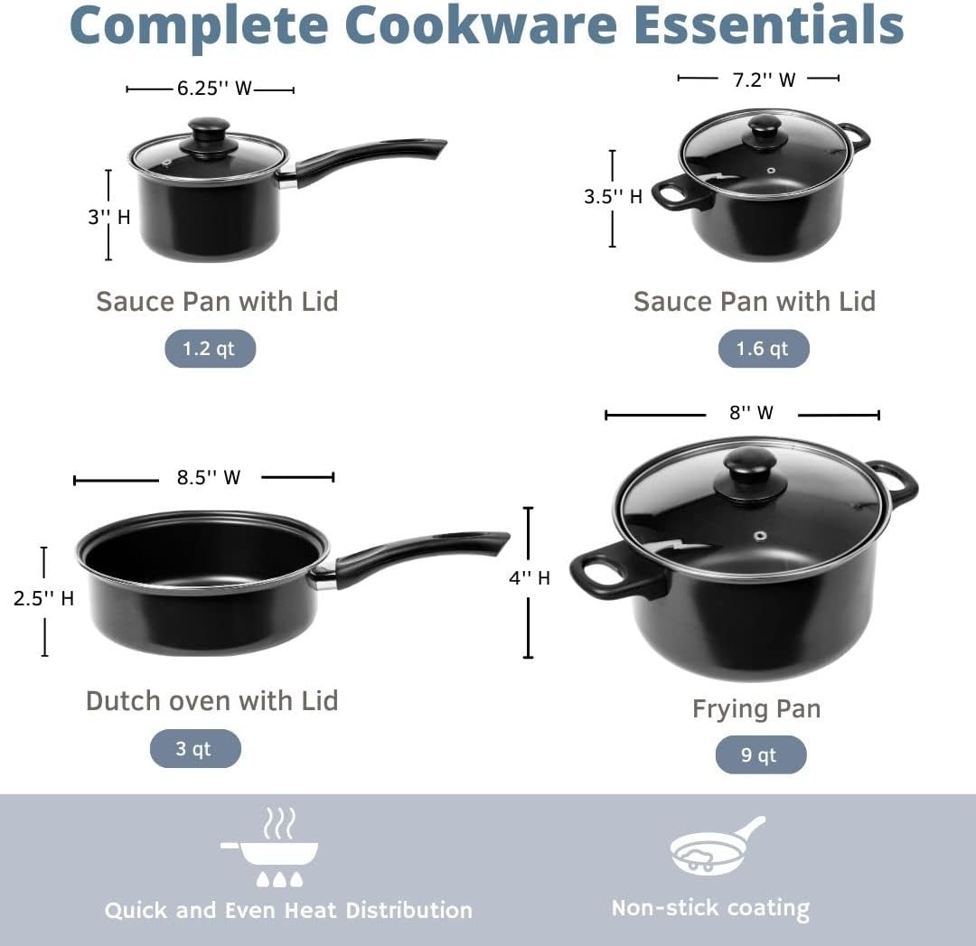 7 Pc Carbon Steel Nonstick Cookware Set, Pots & Pans Set, Dishwasher Safe