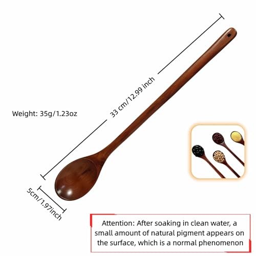 13″ Wooden Spoon for Nonstick Cookware,Extra Long Handle&Natural Wood,Burn