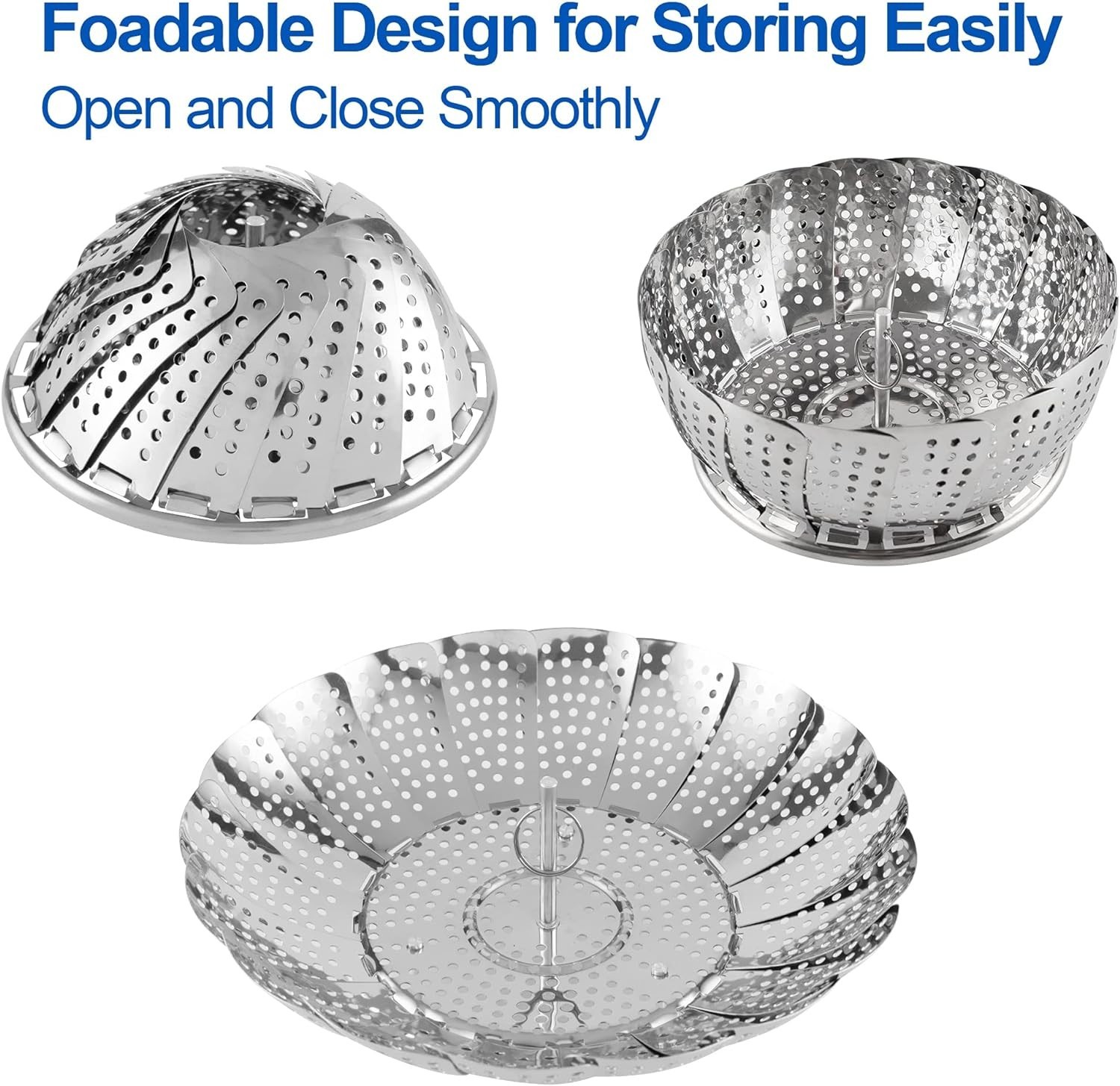 Compact Stainless Steel Vegetable Steamer Basket – Easy to Clean, 5.5″-9.2″