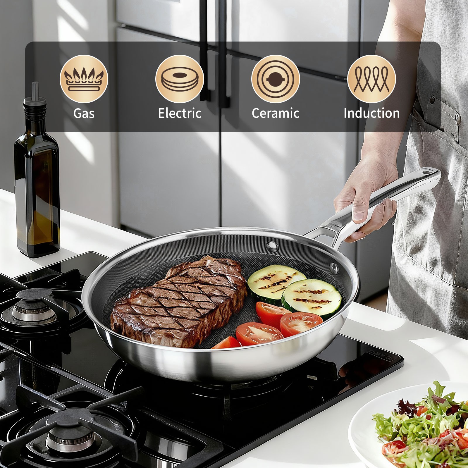 Nonstick Frying Pan for Gas Electric Ceramic and Induction Cooktops for Cooking
