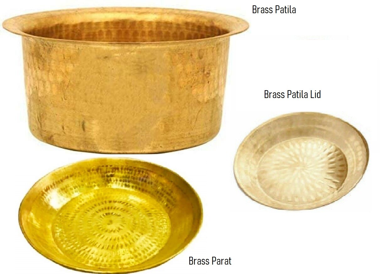 Brass Patila Tope Topia Bhaguna With Lid Pan 5 Liter & Dough Atta Parat 14 Inch