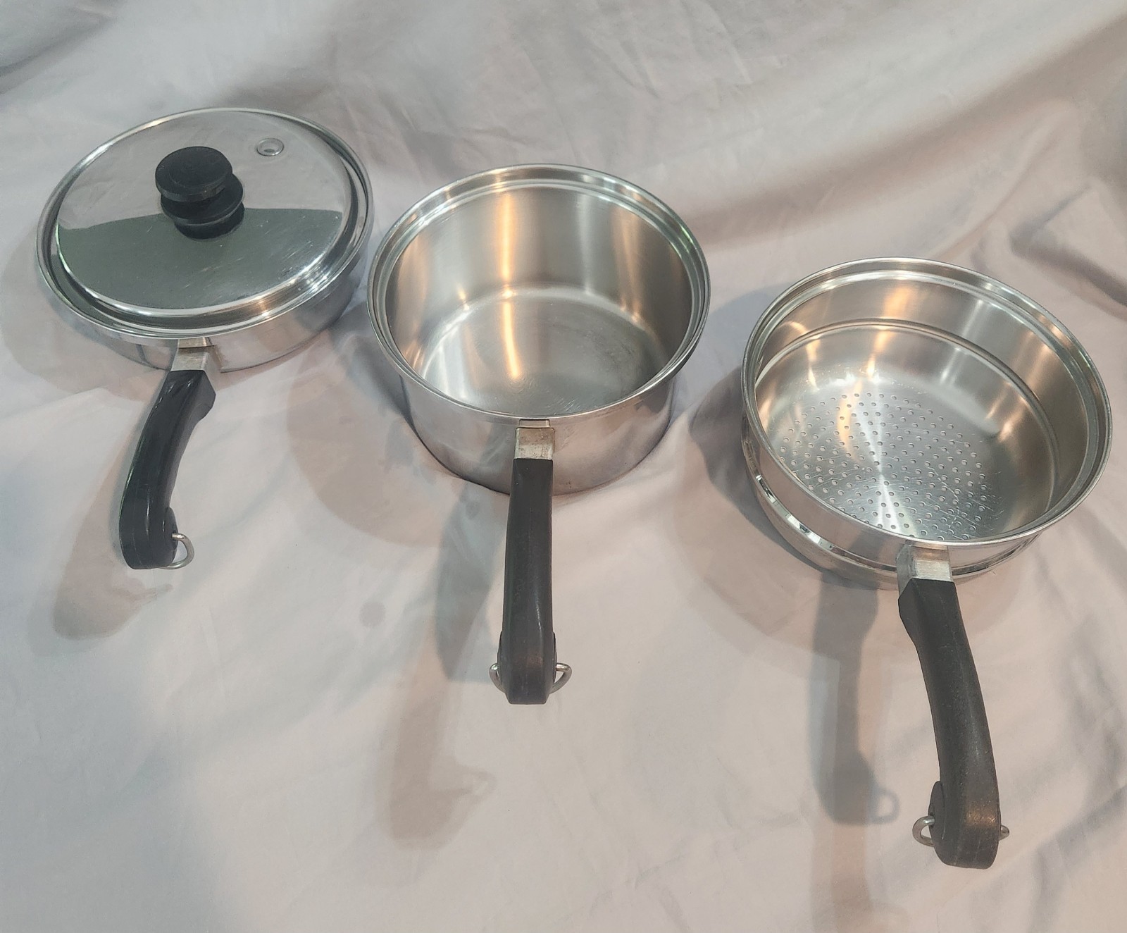 4 Piece Saladmaster T304S 3 Qt Stainless Saucepan with Broil Steamer & Vapo Lid