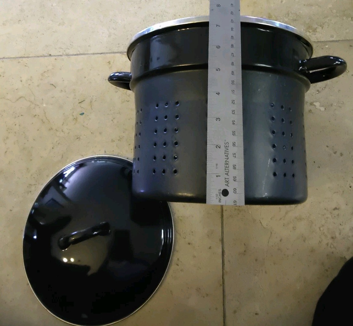 Black Stock Pot Colander Insert Double Handle With Lid