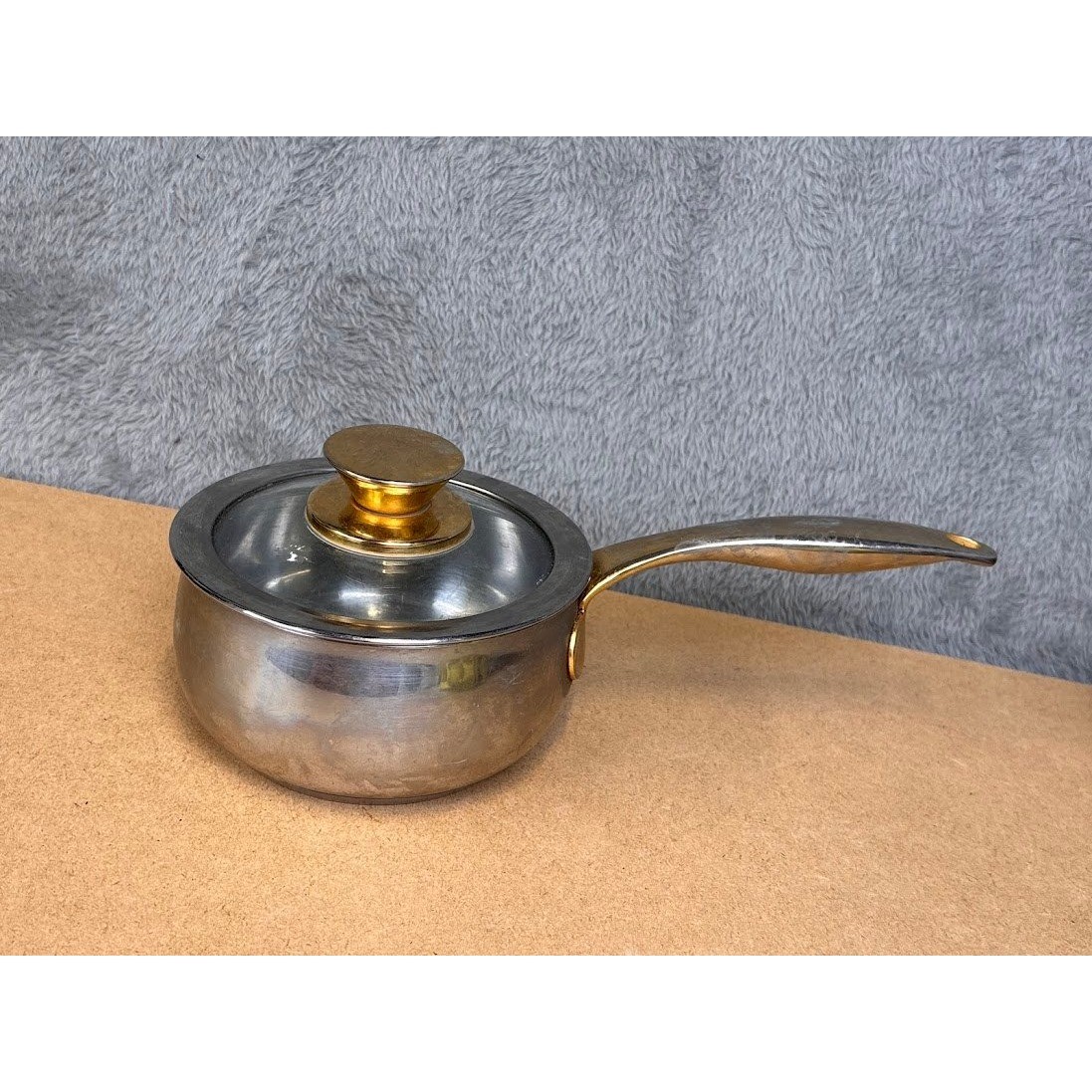 Command Performance 18/10 Stainless Steel 1QT Saucepan Gold Handle Glass Lid Pot