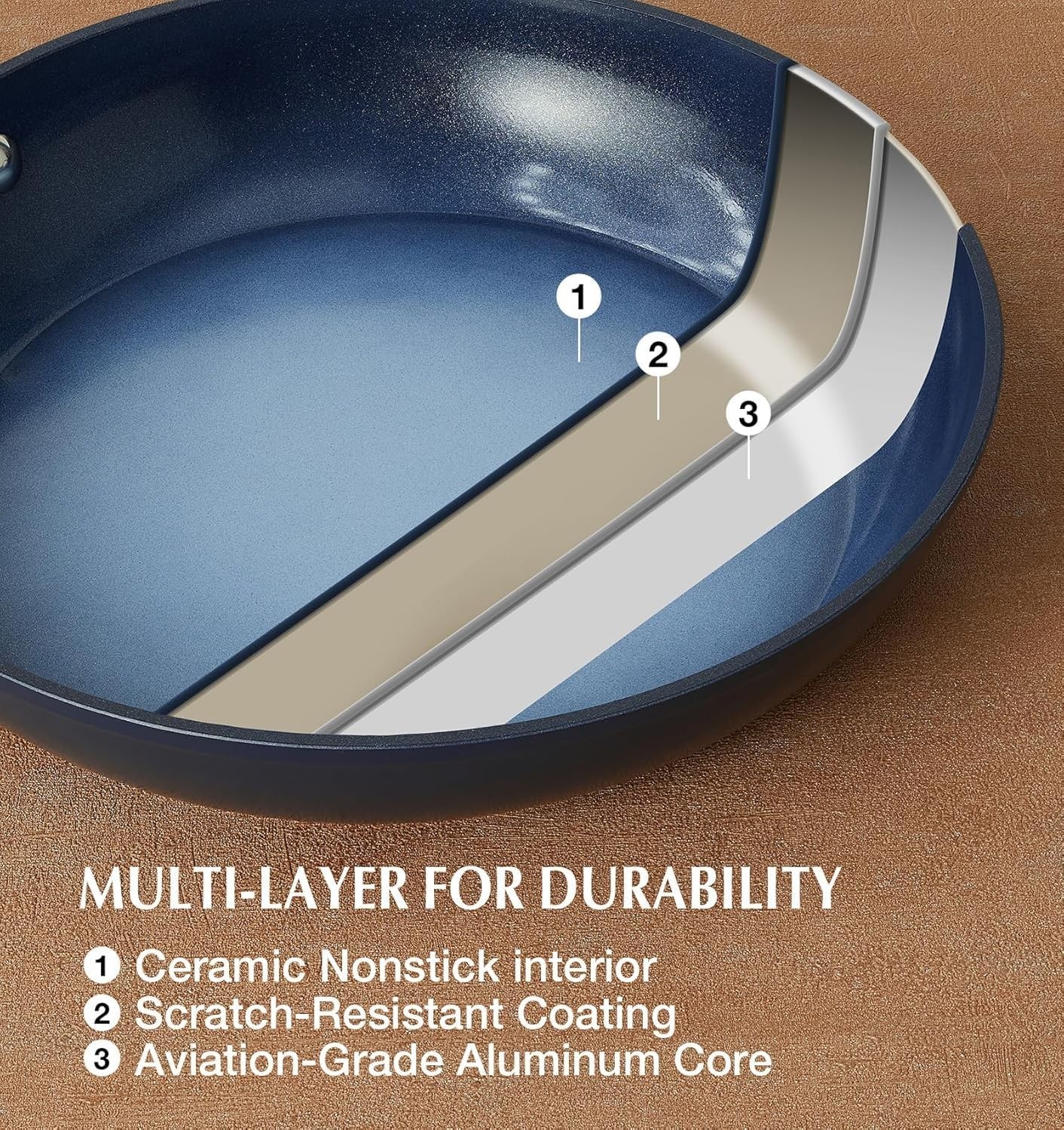 14 Inch Large Frying Pan with Lid, Nonstick Skillet with Ceramic Interior, Large