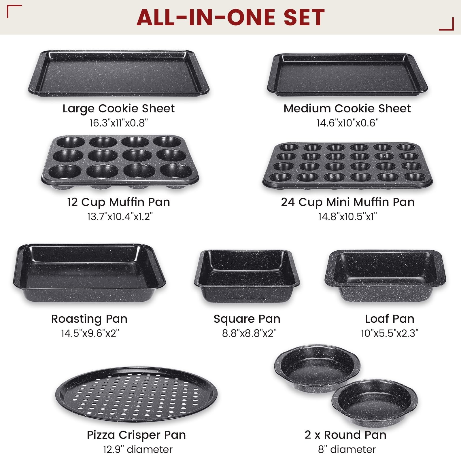 Terlulu 10-Piece Baking Pans Set, Bakeware Sets Nonstick, 10 Piece Black
