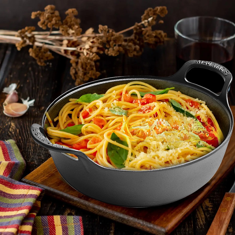 Cast Iron Wok with Handles Grilling Pan 20cm Non-stick Cooking Pot for Camping