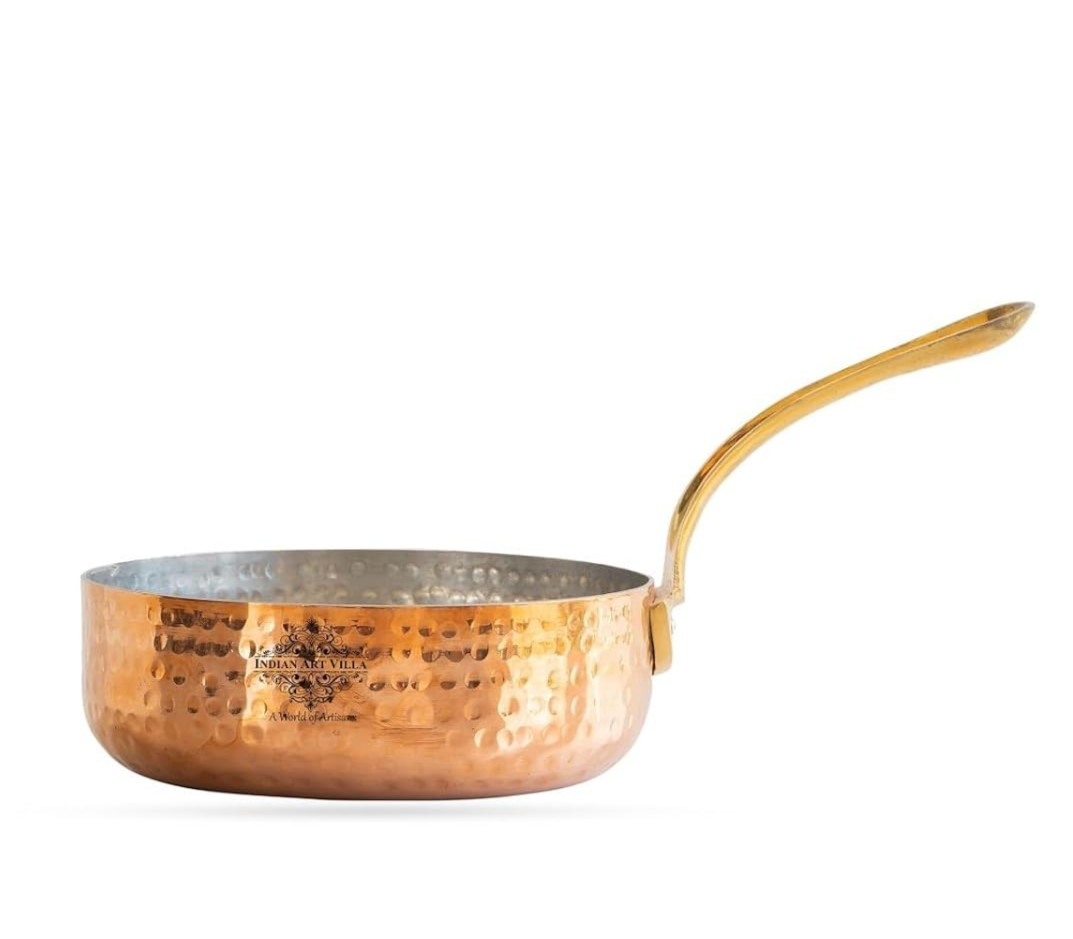 @ Copper Food Fry Pan Brass Handle For Hotel & Restaurant 400 Ml 520Gm s558