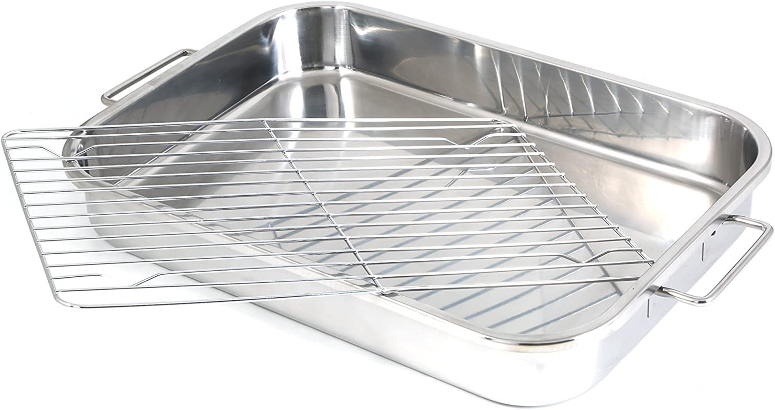 4-Piece Stainless Steel Lasagna Roasting Pan Set w Racks 12.5×9.5 16.5×12