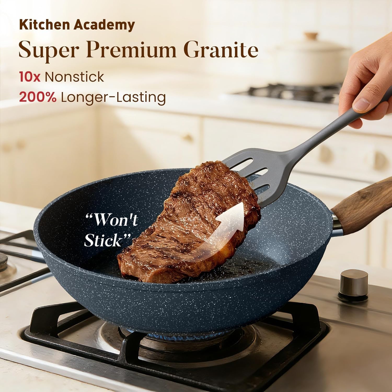 Ultra-Durable Nonstick Blue Granite Cookware Set – 12 Pieces for Healthy Cooking