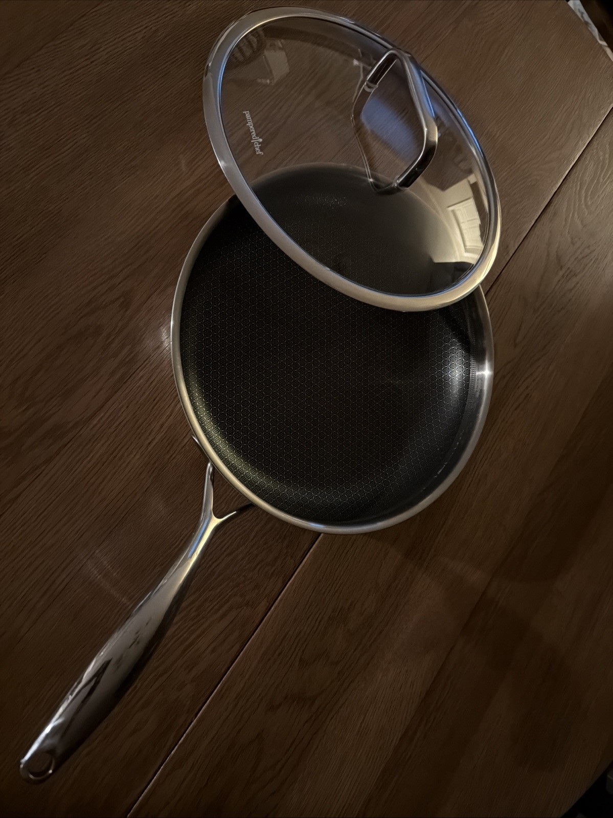 Pampered Chef 12″ Stainless Steel Hex Nonstick Fry Pan Skillet w/ Glass Lid