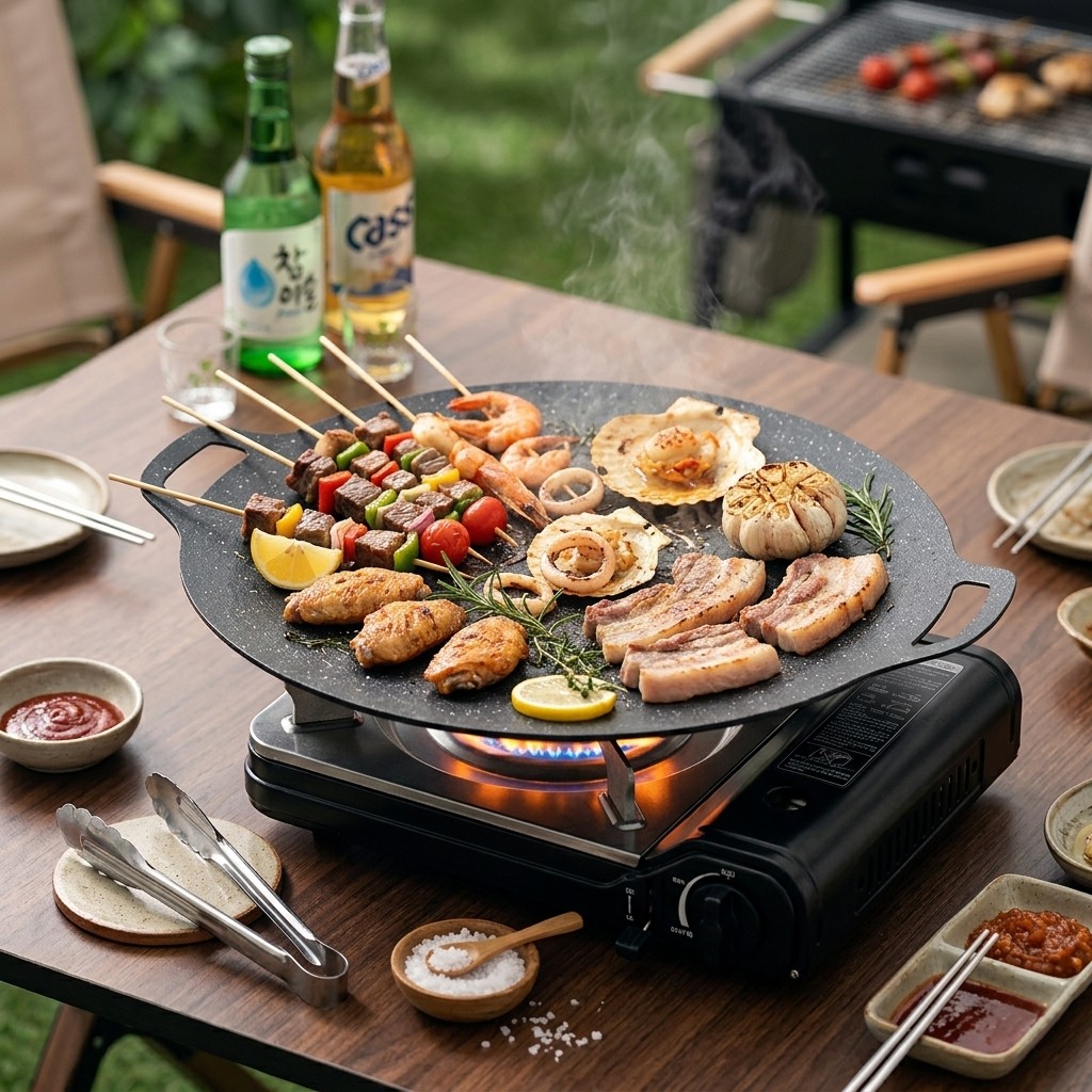 Korean Cast Iron Grill Pan Non-Stick BBQ Griddle for Induction & Gas Stove