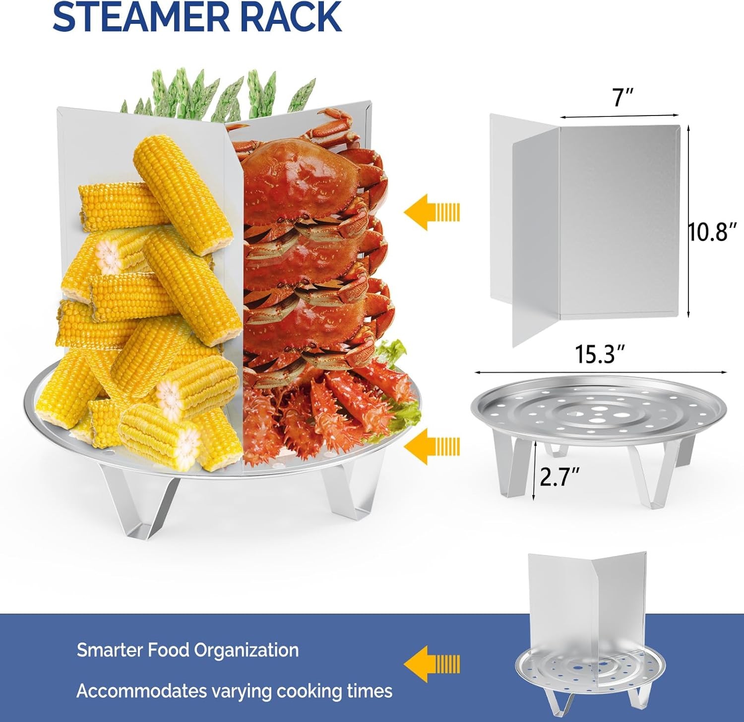 52QT Stainless Steel Steamer – Adjustable Divider & Rack for Seafood, Tamales