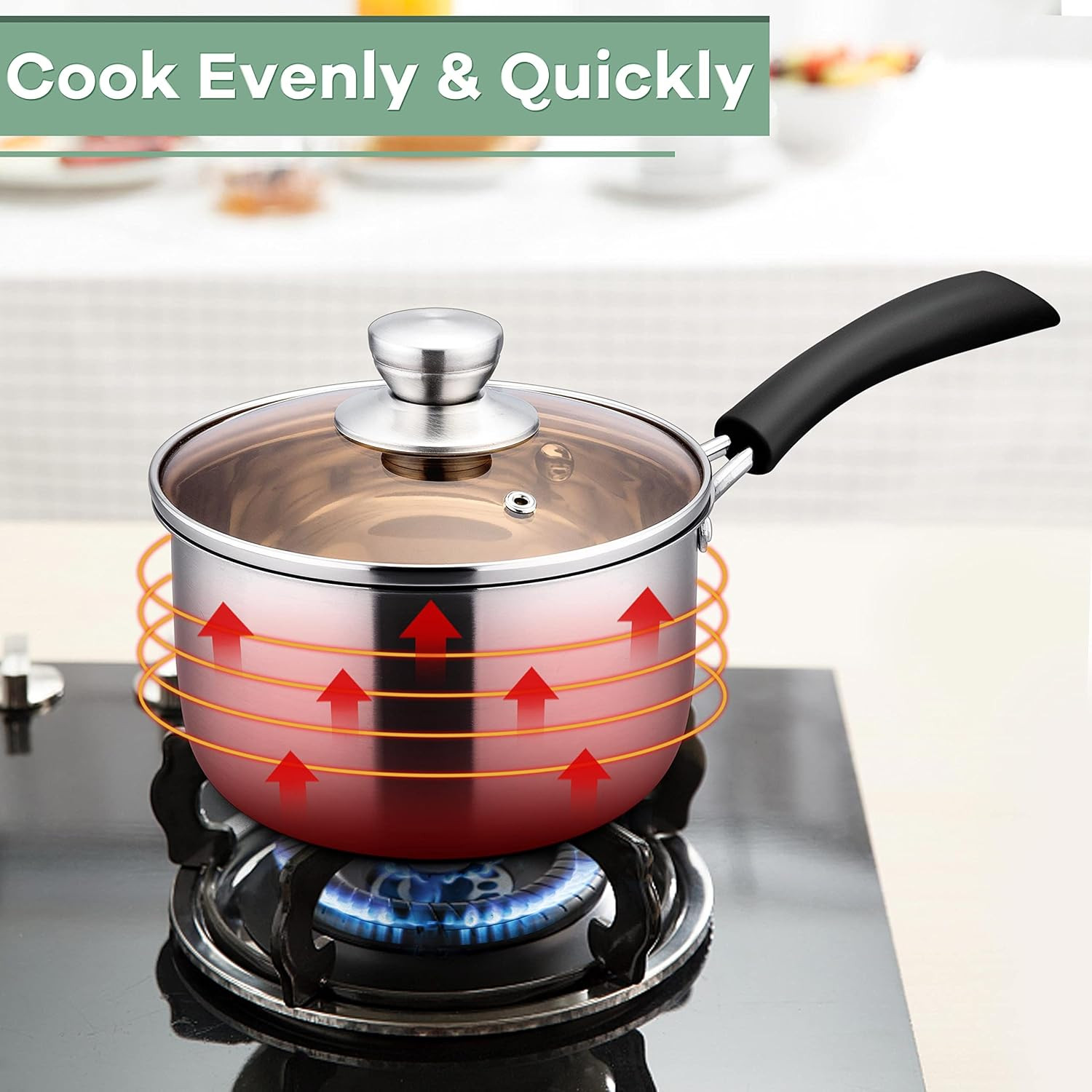 Herogo 1 Quart Saucepan with Lid, 18/10 Stainless Steel Small Sauce Pan Pot, 1Qt