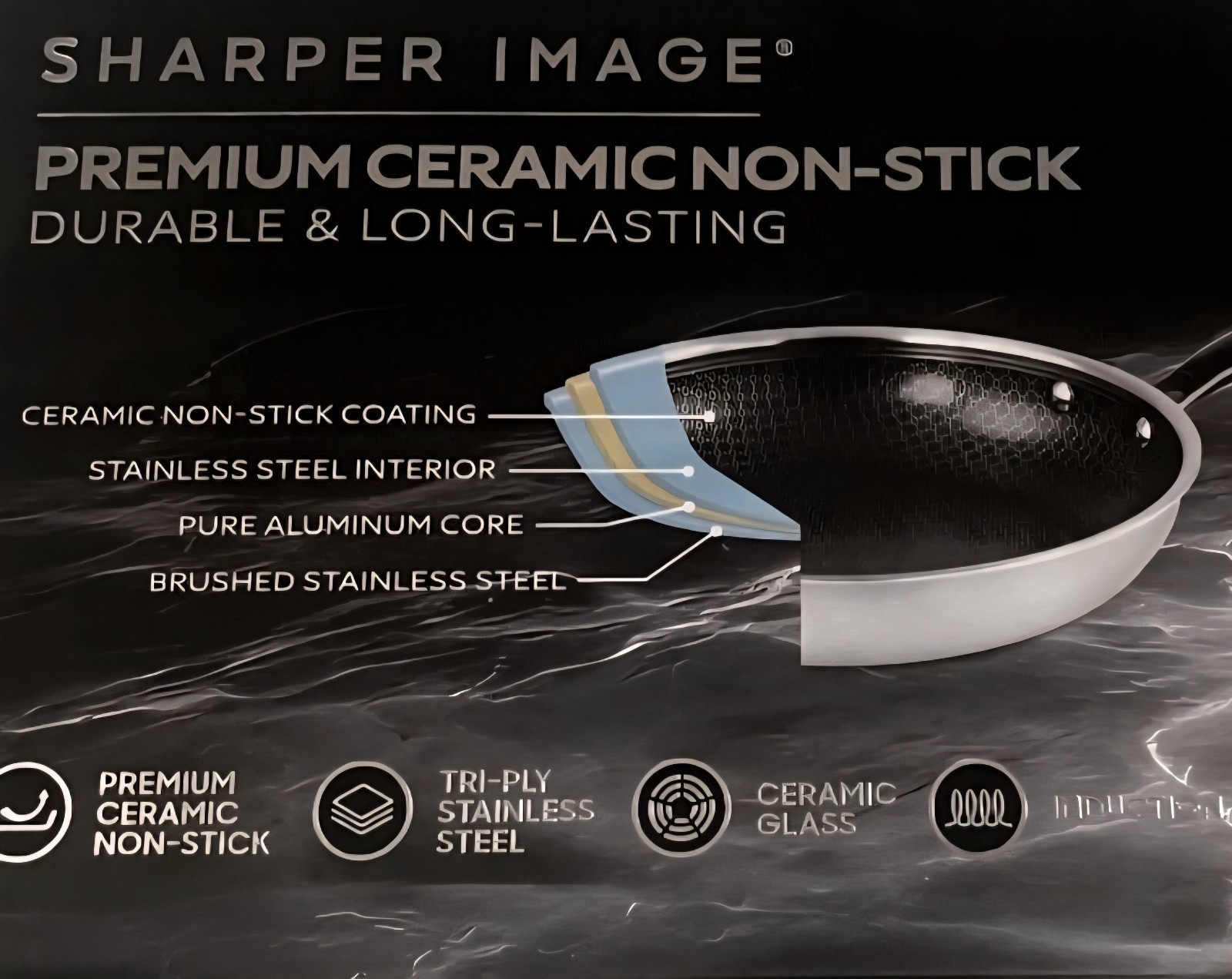 Sharper Image Premium Cookware Set 10pc Ceramic Non-stick Tri-ply Stainless, NEW