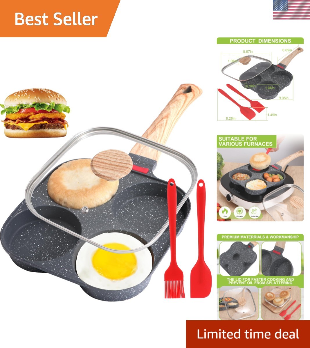4-Cup Egg Pan, Egg Pans Nonstick, Omelette Pan with Lid , Healthy Egg Frying…