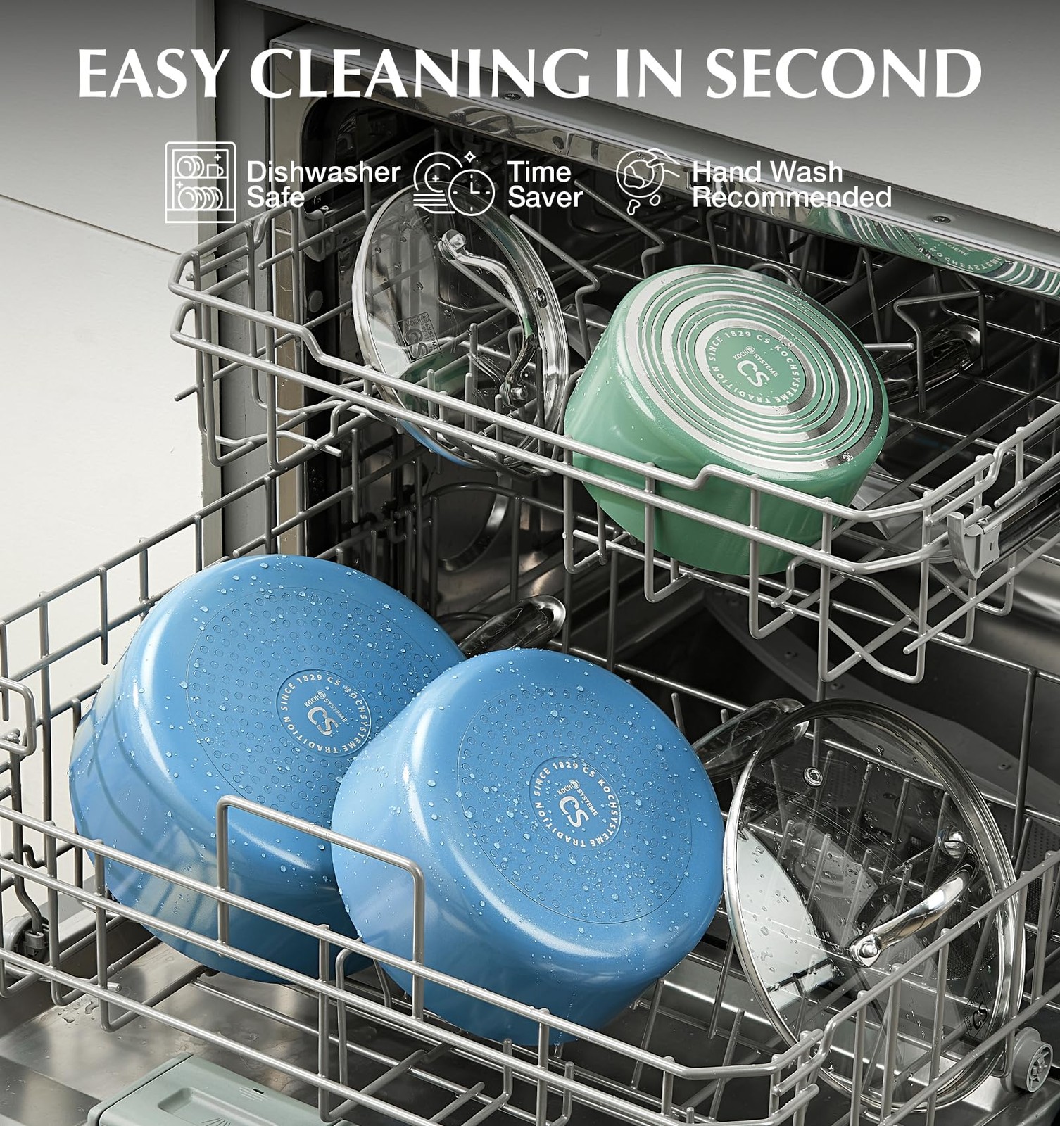 Koch Systeme Cs Nonstick Sauce Pan Lid 1Qt 2Qt 3Qt Non-Toxic Ceramic Set Blue
