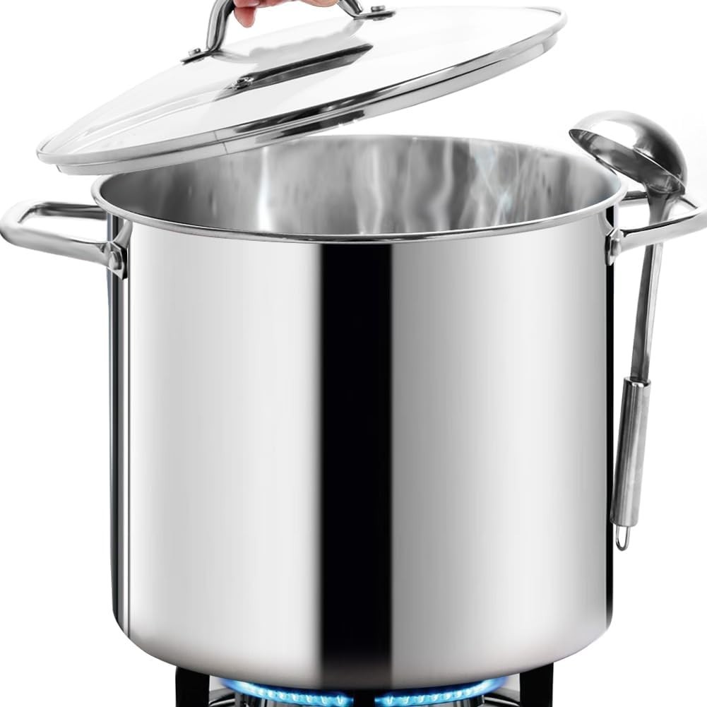 Large 24QT Heavy-Duty Stock Pot with Lid – Polished Stainless Steel Elegance