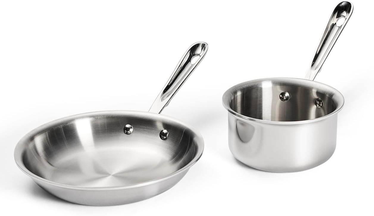 D3® Stainless Steel 2 Piece Cookware Set- Made in – Includes 8″ Frying Pan and 1