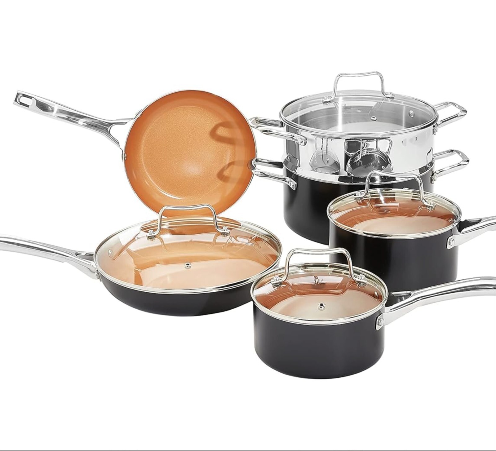 Ceramic Nonstick Pots and Pans Cookware Set, 10-Piece Set- Copper Color