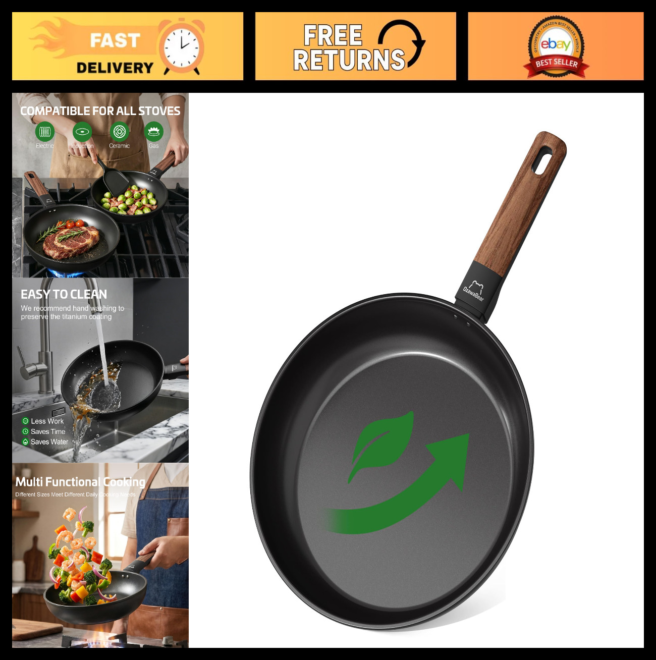 Non-Stick Titanium Frying Pan Skillet, 11″ Omelet & Egg Pan, Induction Safe, PFA