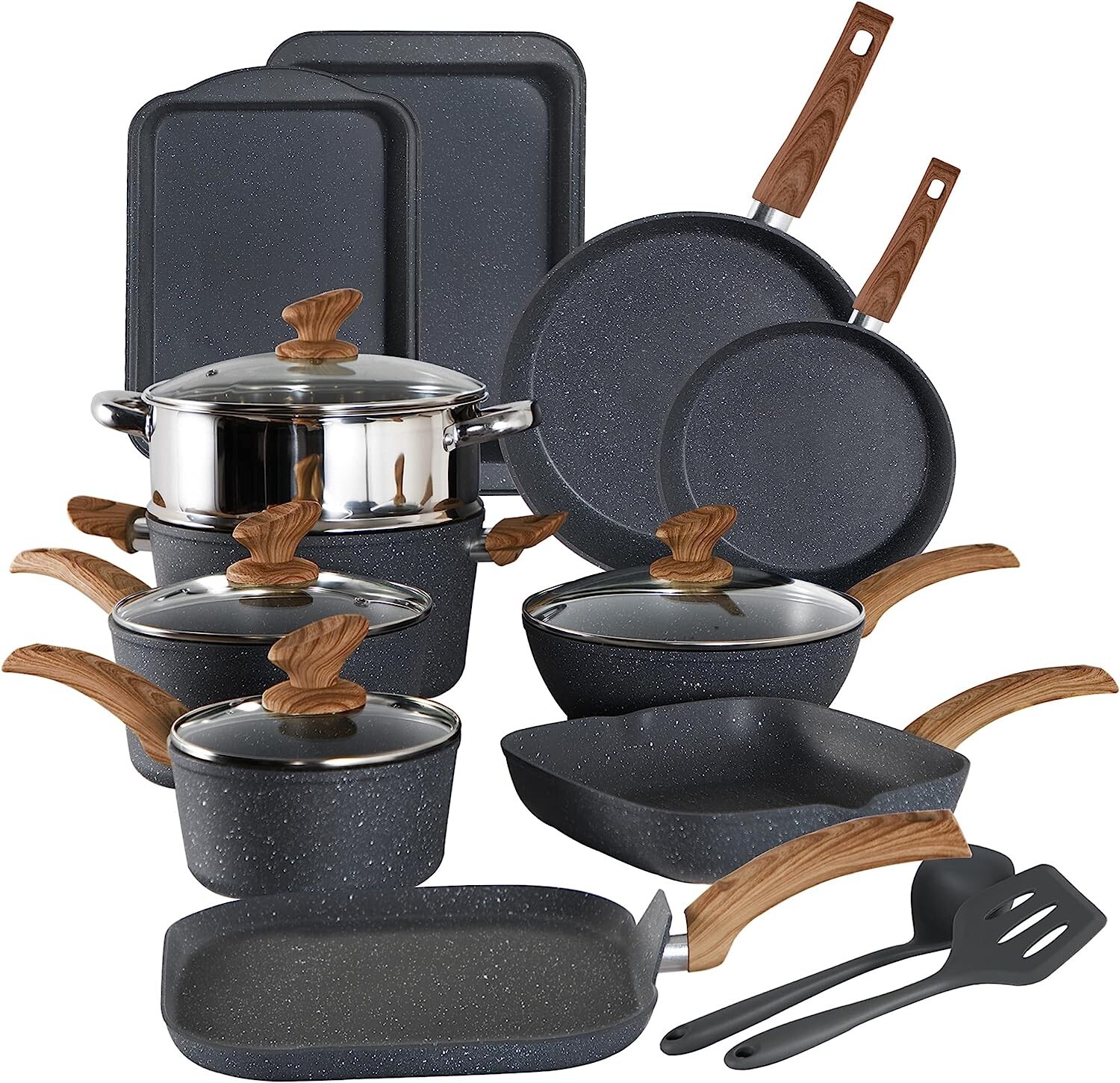 17Piece kitchen Induction Cookware Set Granite Non Stick Pots and Pans Set w/Lid