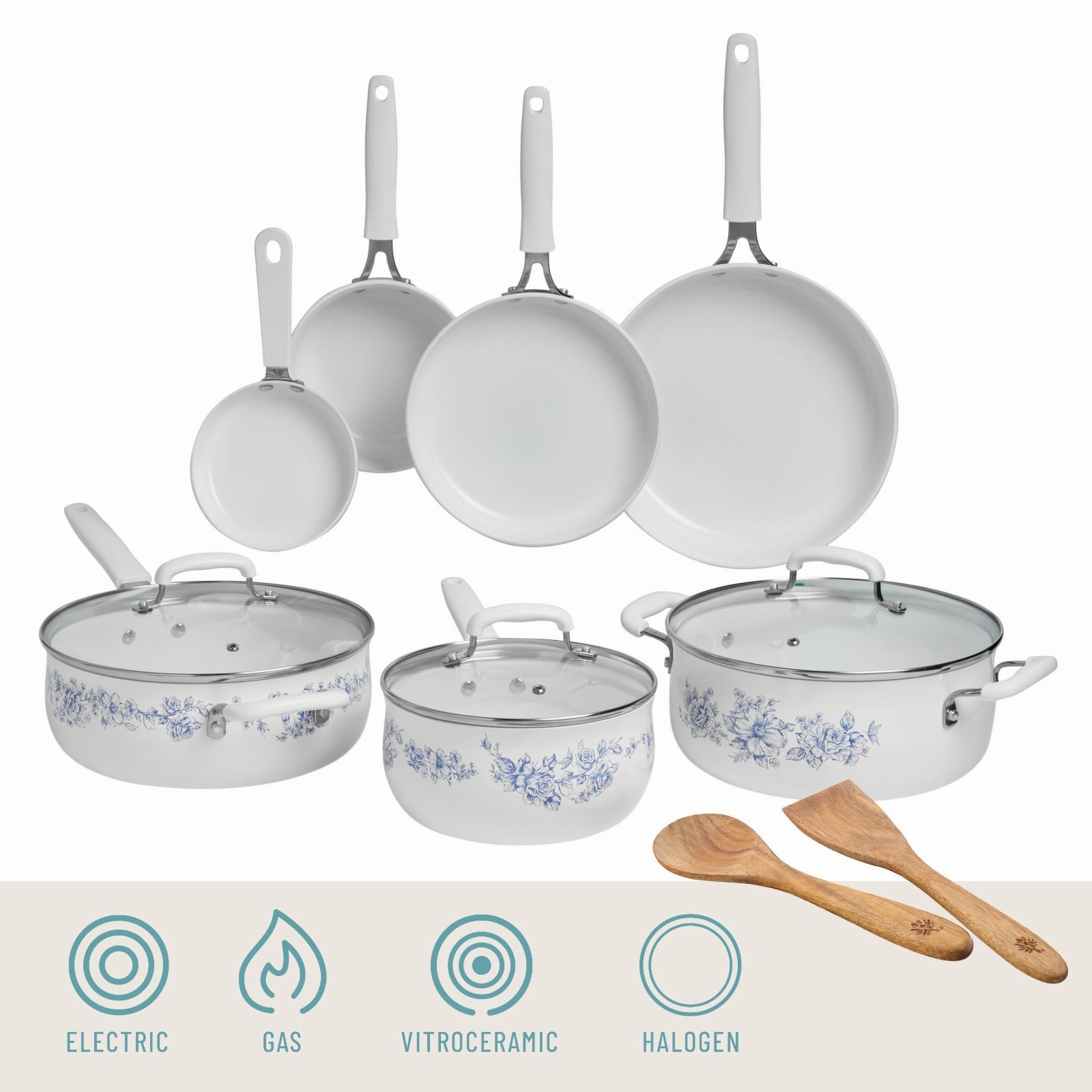 The Pioneer Woman 12-Piece Classic Ceramic Cookware Set, Agatha Blue