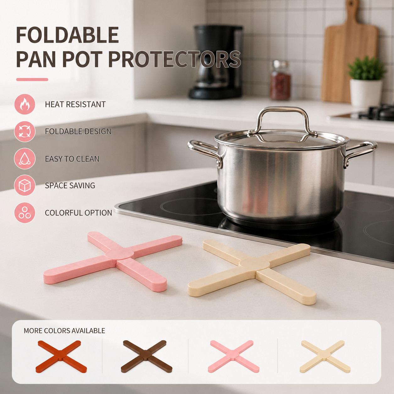 Foldable Silicone Trivets, 4 PCS Expandable Trivets for Dishes, Hot Pots